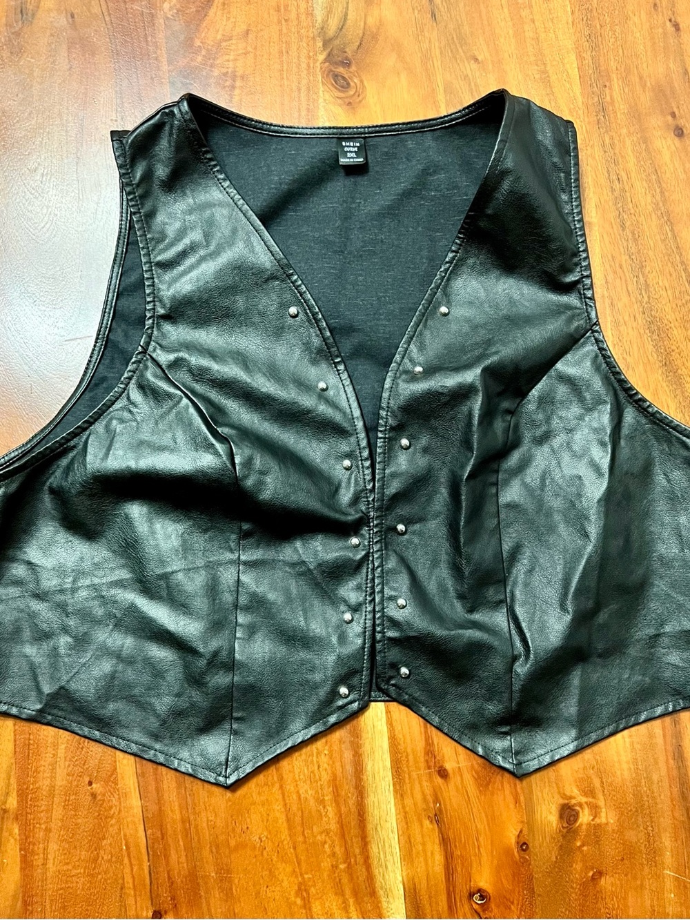 Women’s Black Faux Leather Open Front Studded Vest
